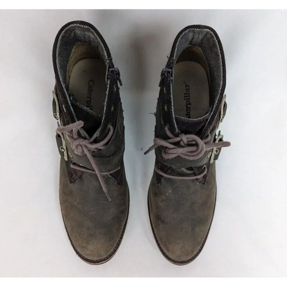 CAT Caterpillar 9 Briony Chunky Buckle Lace Up Ankle Boot Bootie Moto Waterproof - Picture 3 of 12